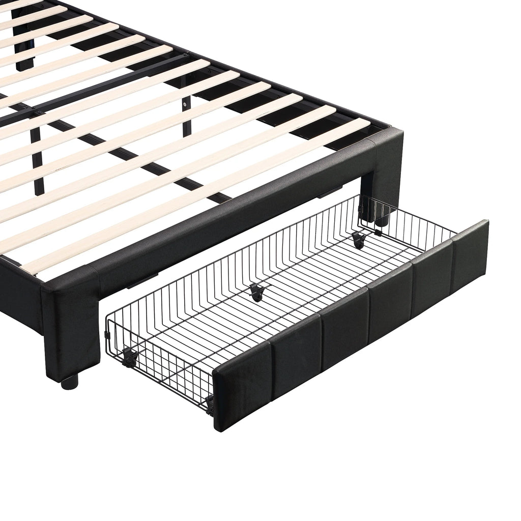 Queen Size Upholstered Platform Bed with Drawers and LED Lights J71865