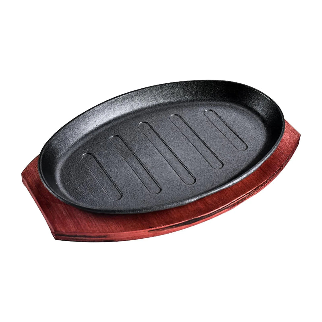 Oval Nonstick Sizzling Steak Plate with Bamboo Tray L3735