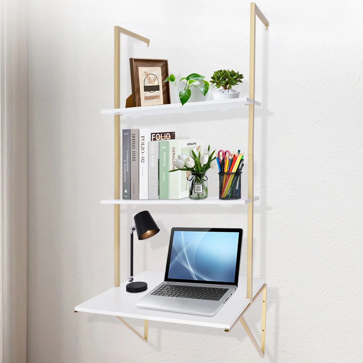 Wall Mount Table with 2 Book Storage Shelf I6655