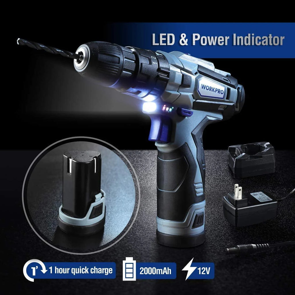 12V Cordless Drill 177 Pieces Combo Kit with Storage Bag and Lithium-Ion Battery & Charger K520