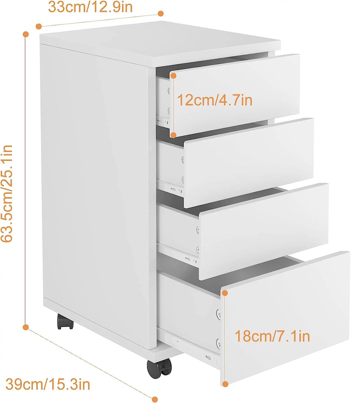 4-Drawer White Mobile File Cabinet J280