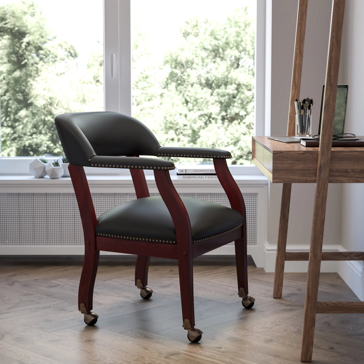 Black LeatherSoft Conference Chair with Casters P585692