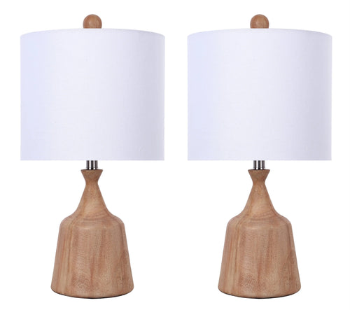 20" Faux Natural Oak Polyresin Table Lamp Set of 2 Y6460