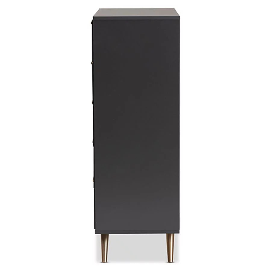 Dark Grey and Gold Finished Wood 5-Drawer Chest D86988