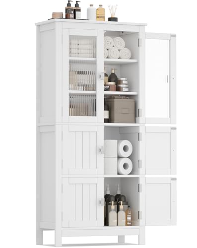 53.1" White Bathroom Storage Cabinet with 6 Doors B9727