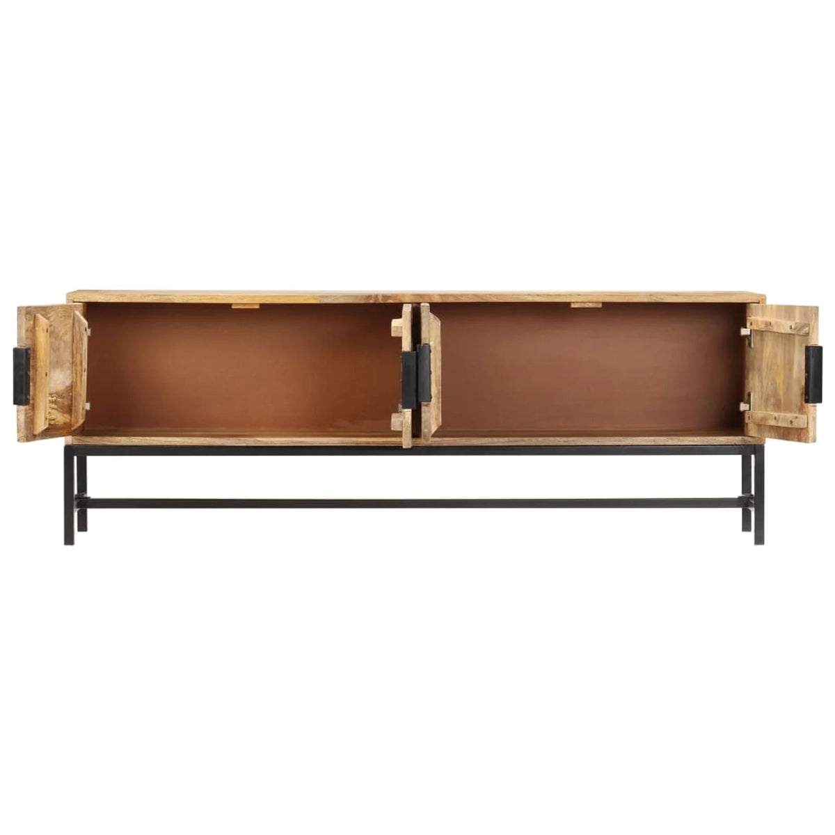 Mango Wood TV Cabinet with 4 Doors Steel Legs Q58784