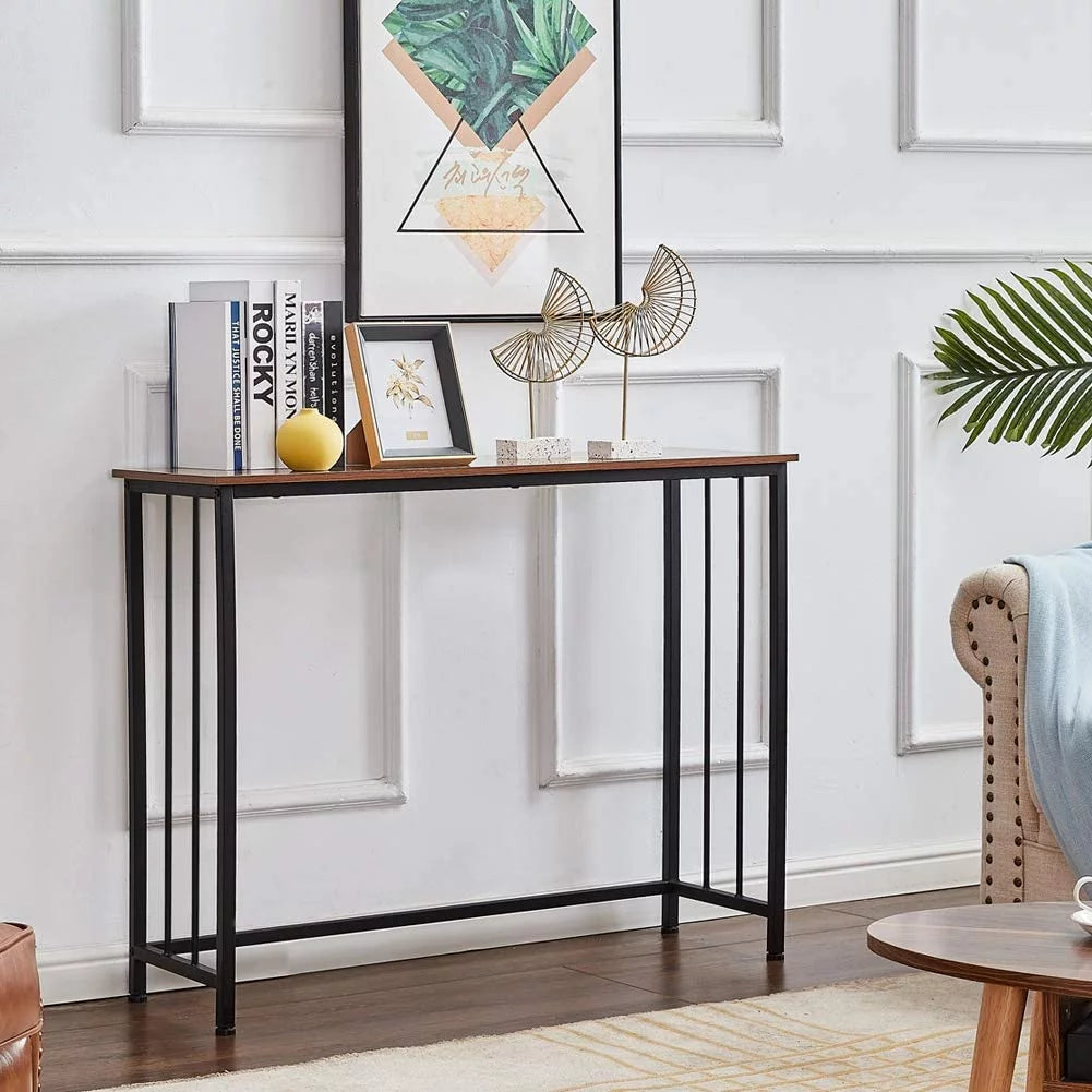 Industrial Console Table, Wood Look Metal Frame R632947