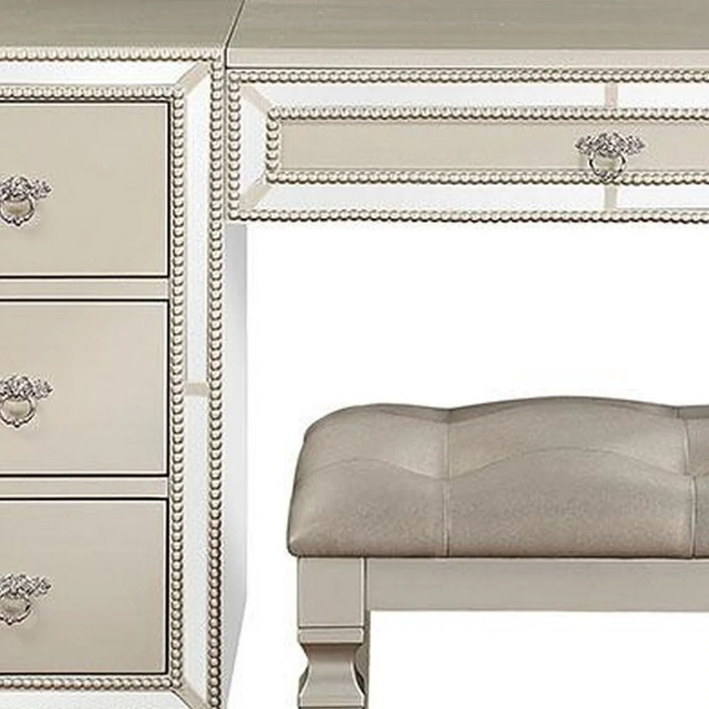 47 Inch Vanity Desk Set with Stool Mirror and Drawers P117