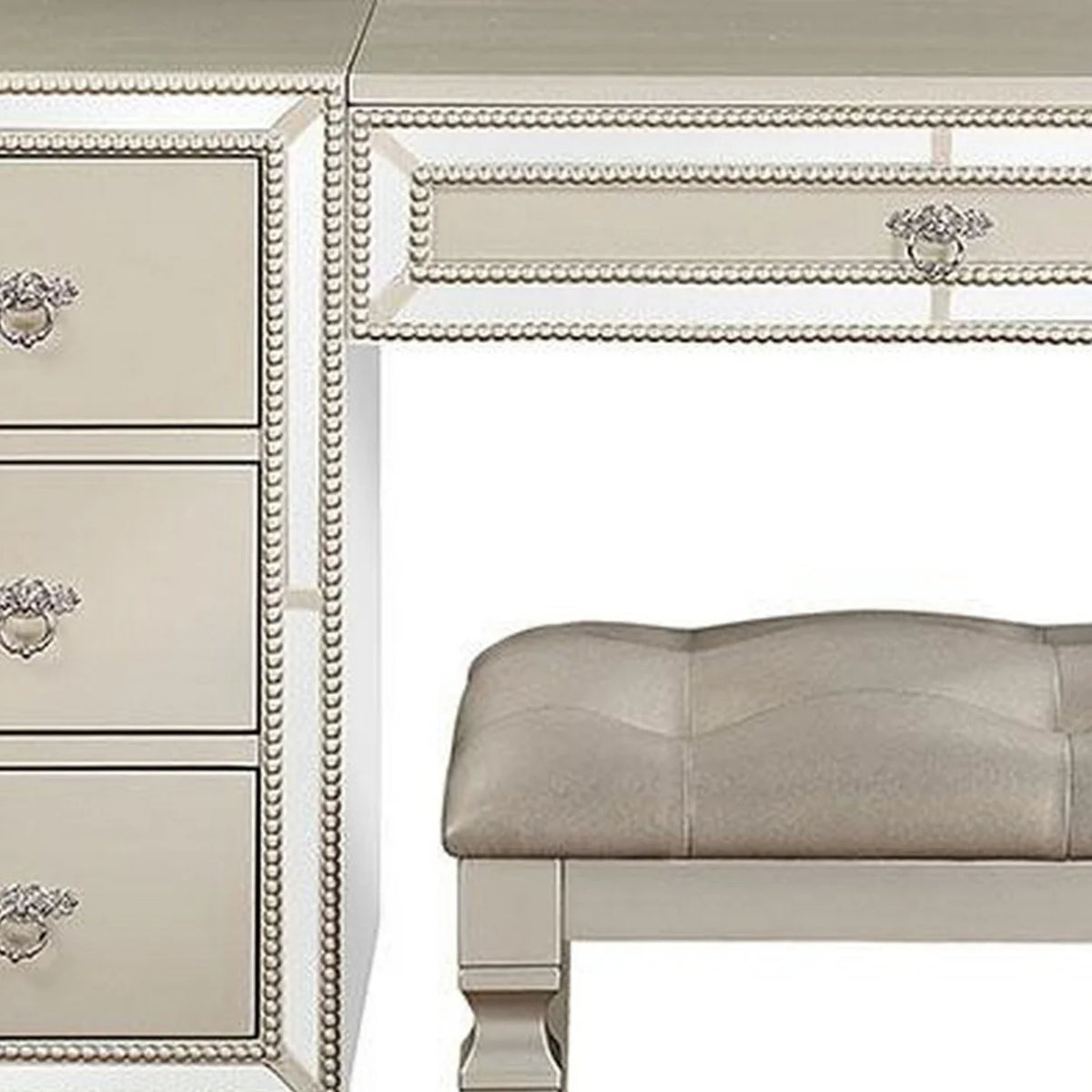 47 Inch Vanity Desk Set with Stool Mirror and Drawers P117