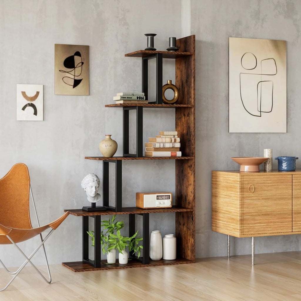 5 Tier Wooden Bookshelf with Metal Frame M33157