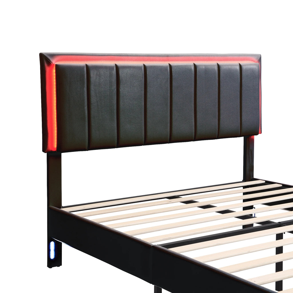 Queen Size Upholstered Platform Bed with Drawers and LED Lights J71865