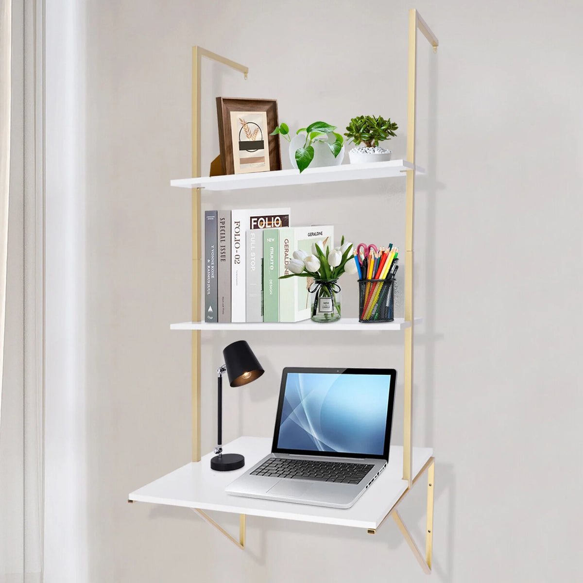 Wall Mount Table with 2 Book Storage Shelf I6655