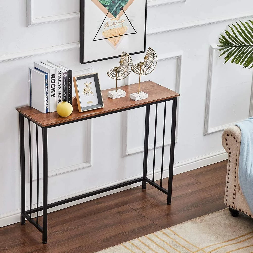 Industrial Console Table, Wood Look Metal Frame R632947