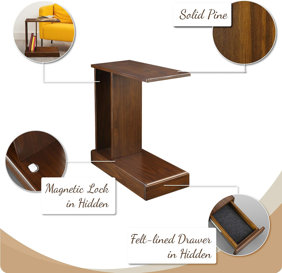 Mocha C-Table with Drawer S574