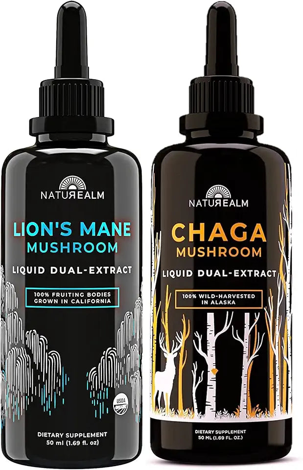 Lion's Mane & Chaga Mushroom Extract Organic Liquid Drops 50 mL 2 Pack D2461