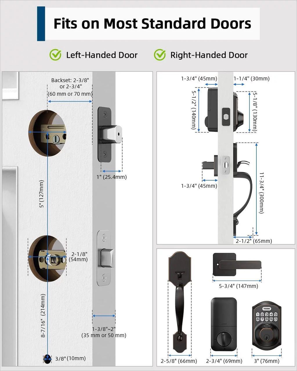 Fingerprint Keyless Entry Keypad Smart Electronic Deadbolt Door Lock with 2 Handles Set B790