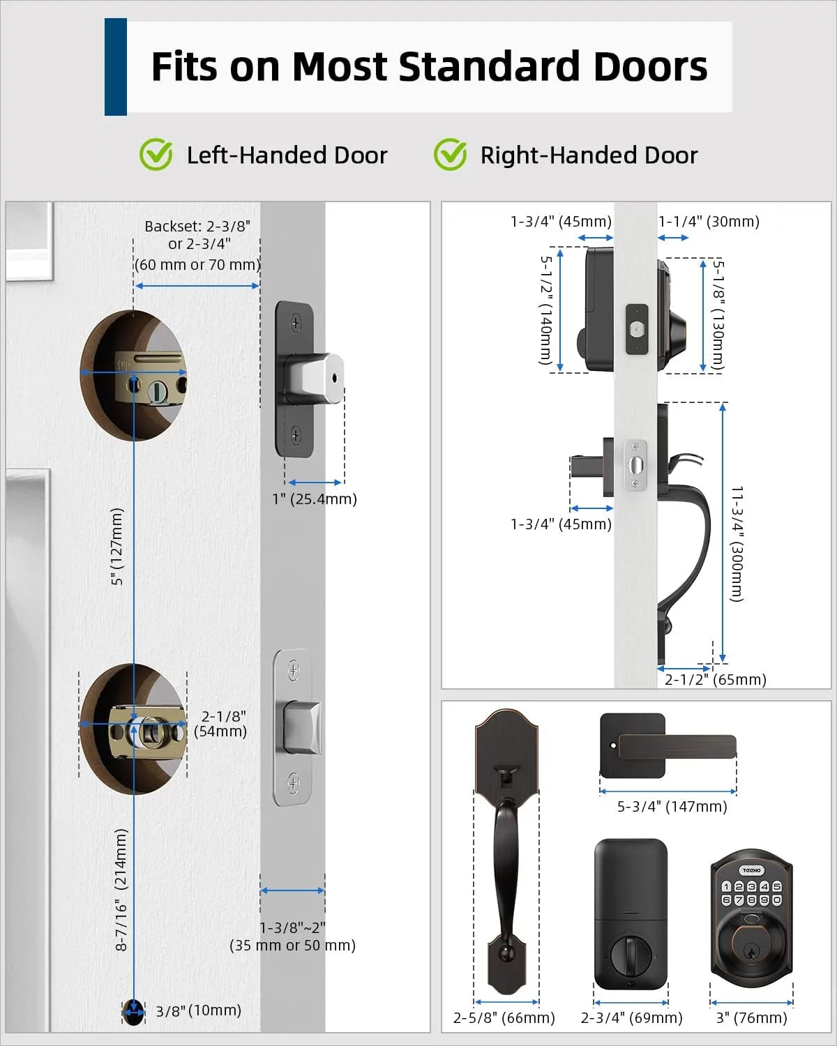 Fingerprint Keyless Entry Keypad Smart Electronic Deadbolt Door Lock with 2 Handles Set B790