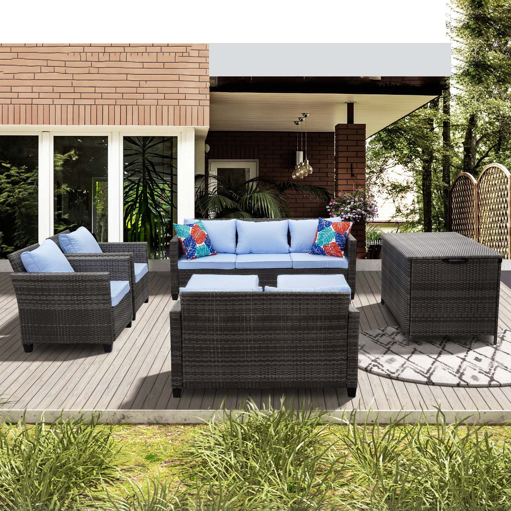7 Pieces Wicker Rattan Sectional Conversation Set R714539