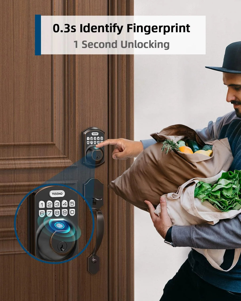 Fingerprint Keyless Entry Keypad Smart Electronic Deadbolt Door Lock with 2 Handles Set B790