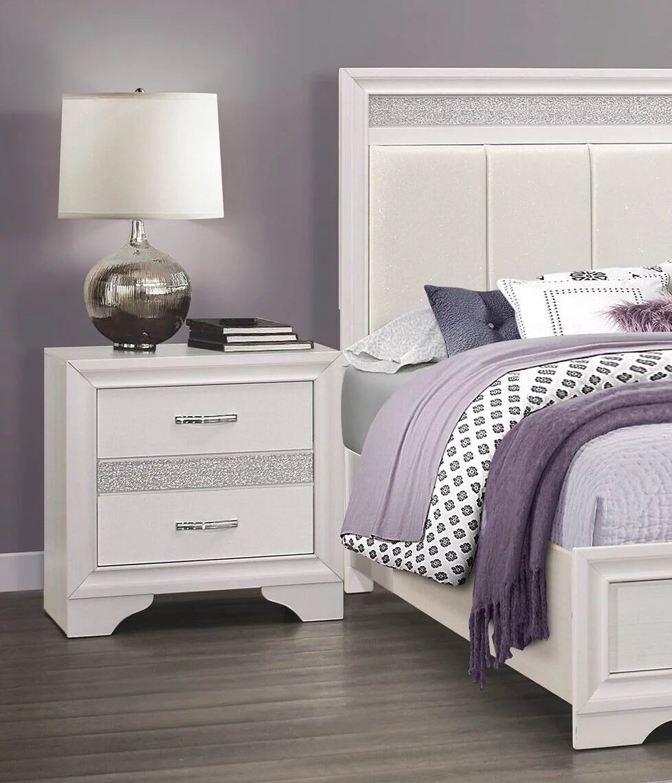 White 4pc California King Bedroom Set Platform Bed Dresser Nightstand Mirror Y145362