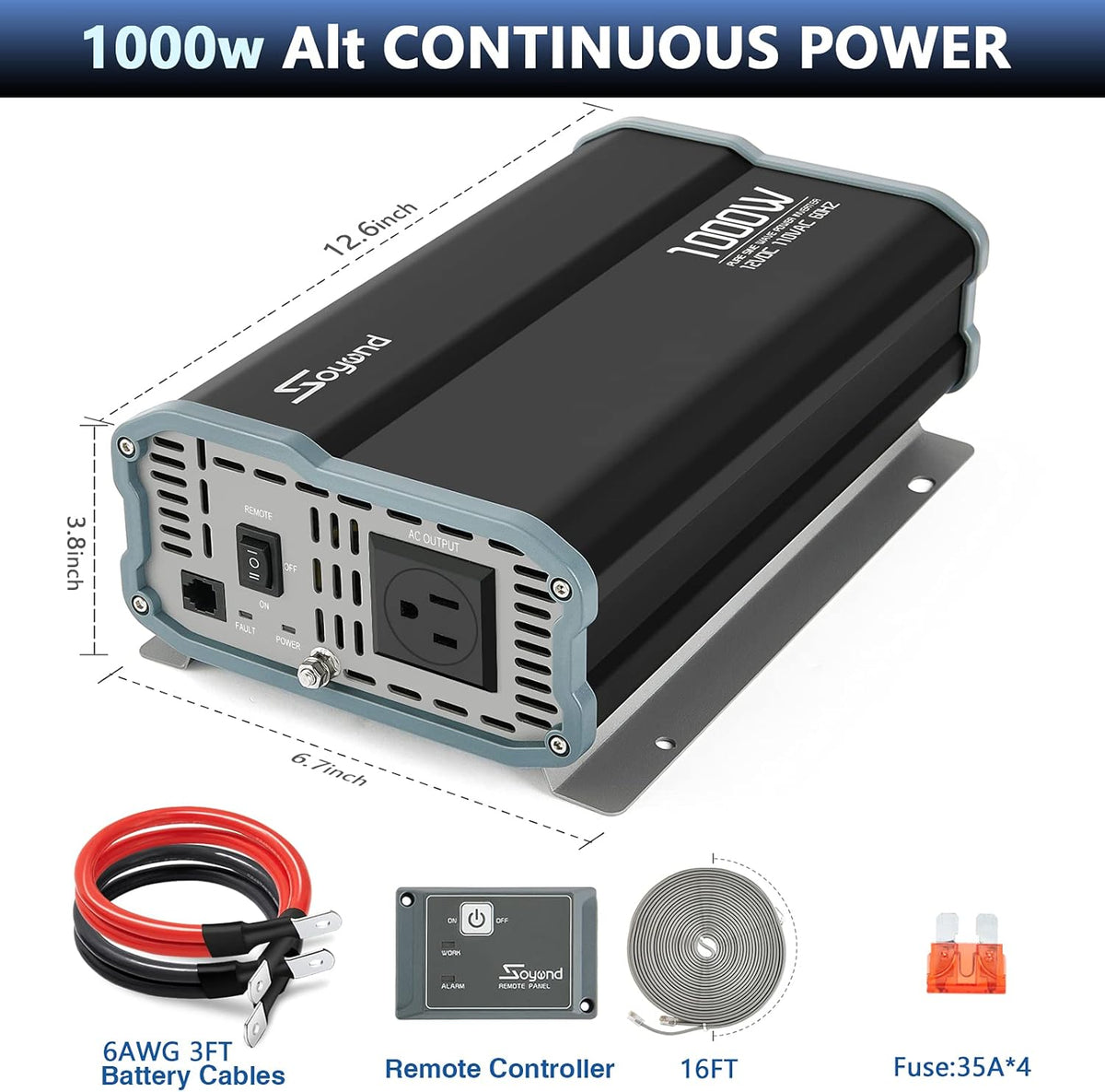 Pure Sine Wave 2000 Watt Power Inverter with Remote Controller M368628