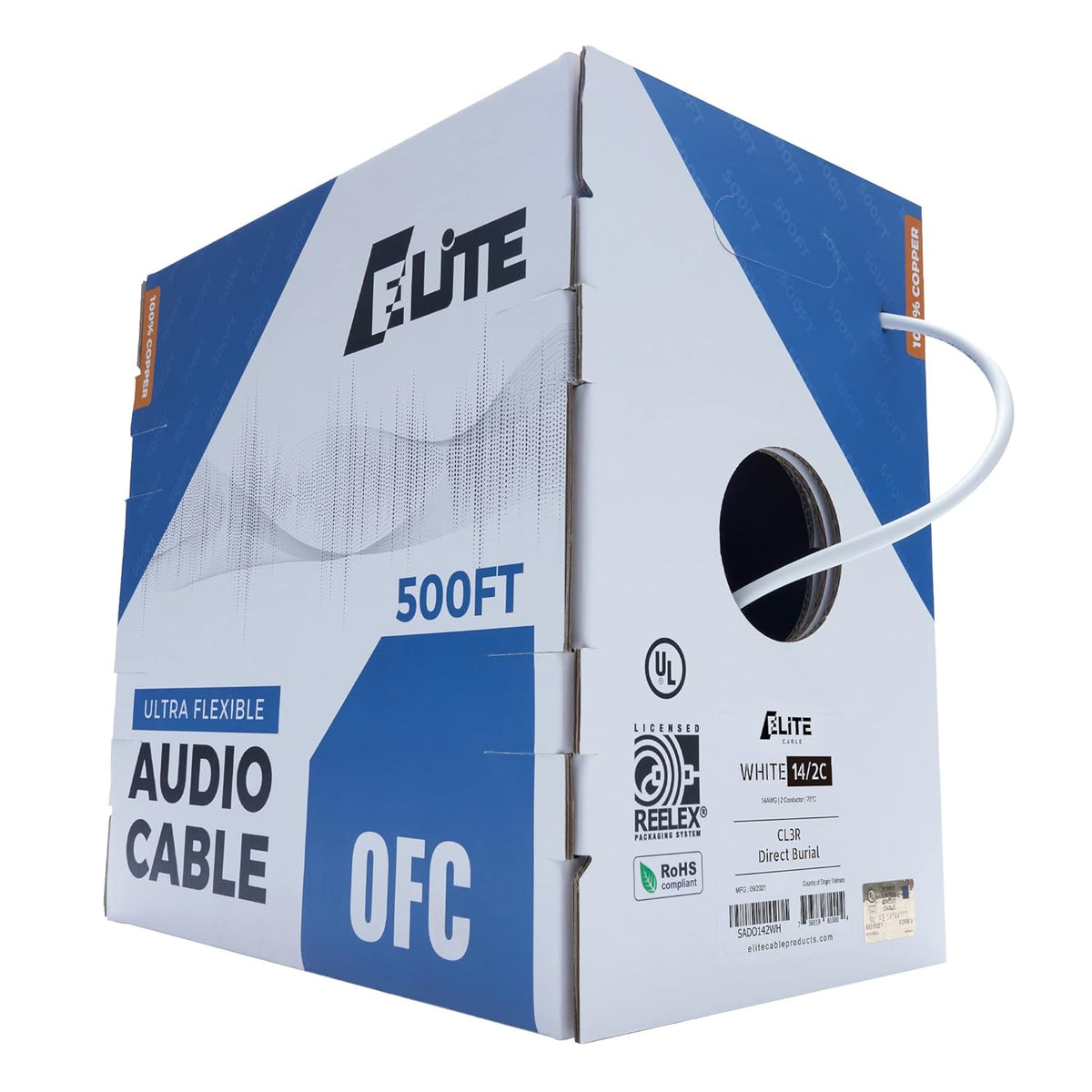 14AWG/4-Conductor White Speaker Wire Cable 500ft X44464