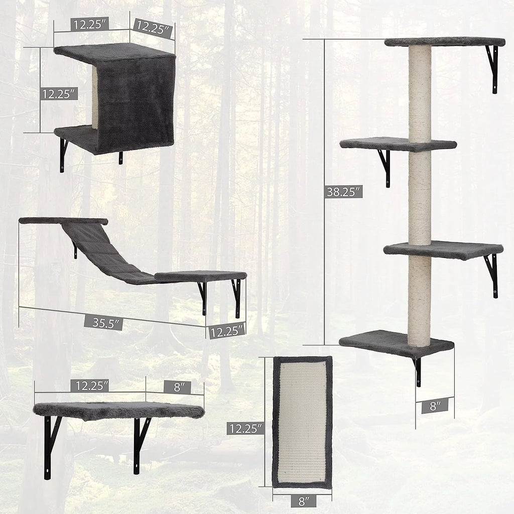 5 Pcs Wall-Mounted Wood Cat Climber Set W64193