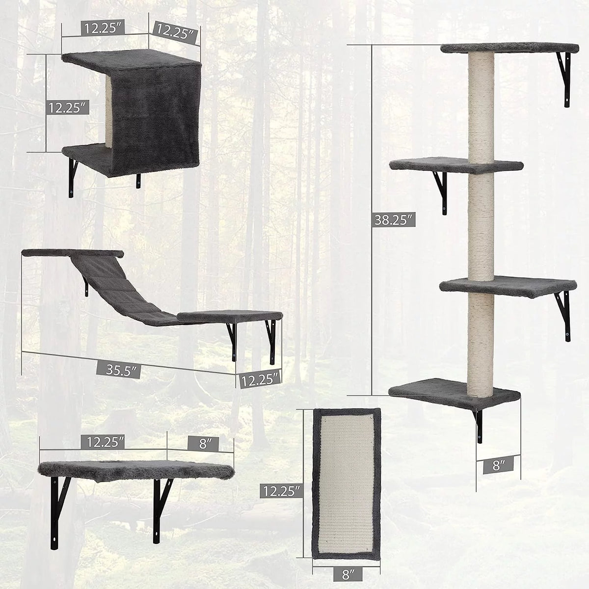5 Pcs Wall-Mounted Wood Cat Climber Set W64193