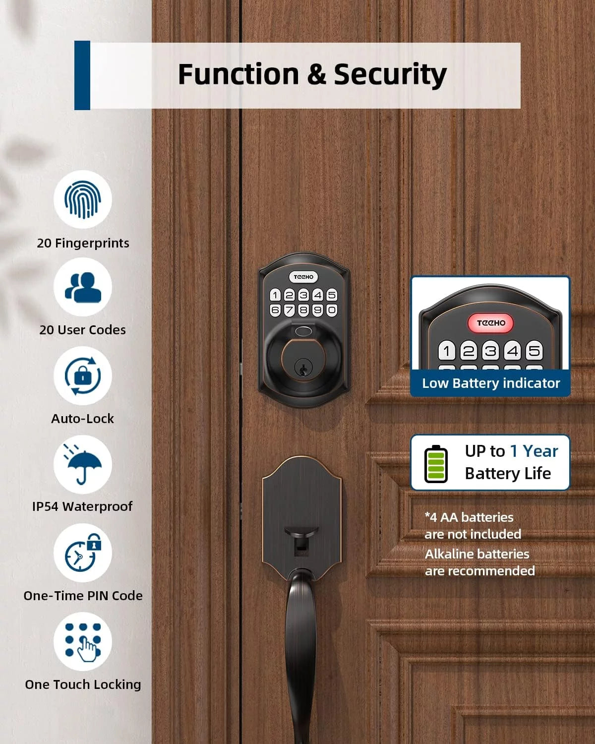 Fingerprint Keyless Entry Keypad Smart Electronic Deadbolt Door Lock with 2 Handles Set B790