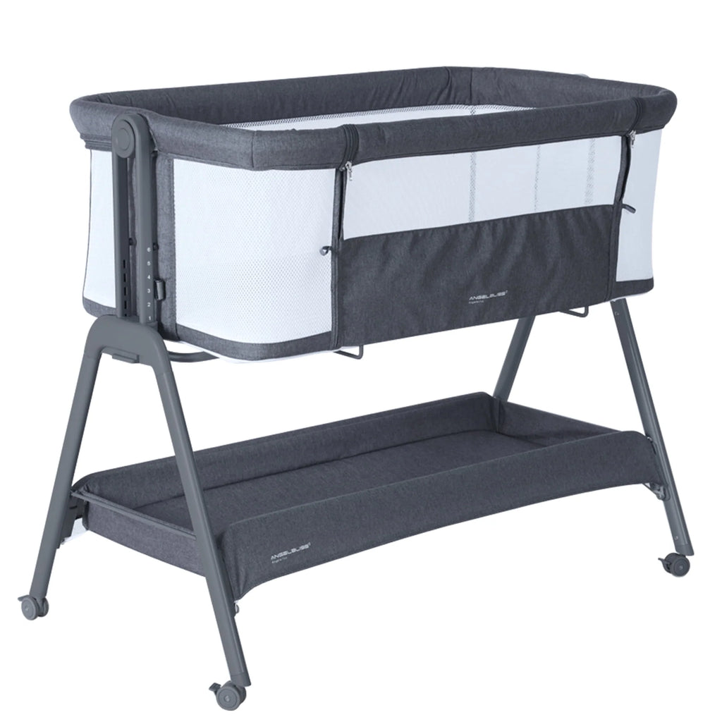 Flat Bedside Bassinet with Storage Basket, Portable Crib with Wheels, Mesh, Mattress J5334