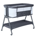 Flat Bedside Bassinet with Storage Basket, Portable Crib with Wheels, Mesh, Mattress J5334