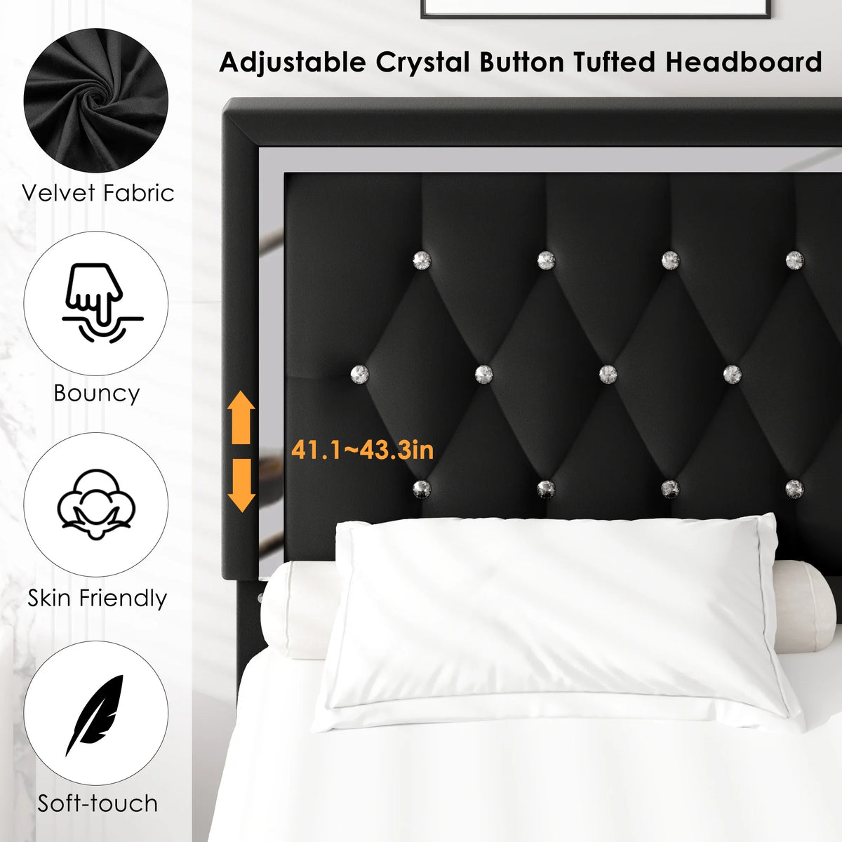 King Size Storage Bed with 4 Drawers, Black Upholstered Platform Bed Frame with Adjustable Headboard P55346