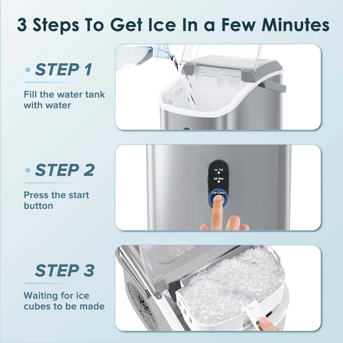 Nugget Ice Maker Countertop 33lbs/24H Self-Cleaning Portable Ice Machine Gray A790