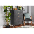 Dark Grey and Gold Finished Wood 5-Drawer Chest D86988
