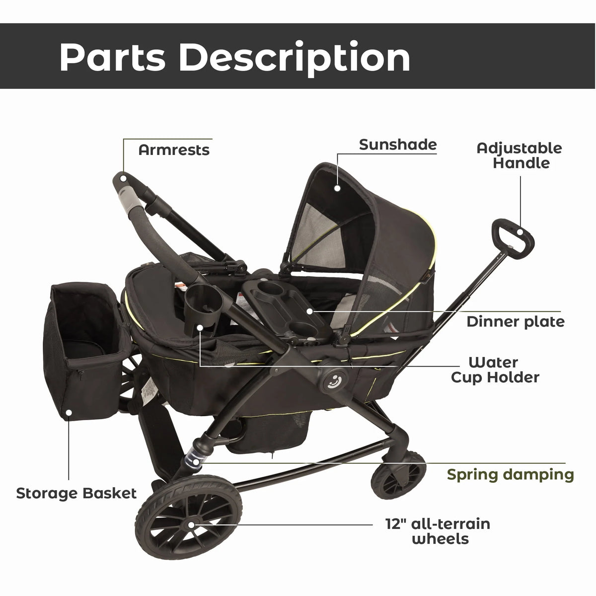 2-Seat Wagon Stroller with Adjustable Canopy N21719