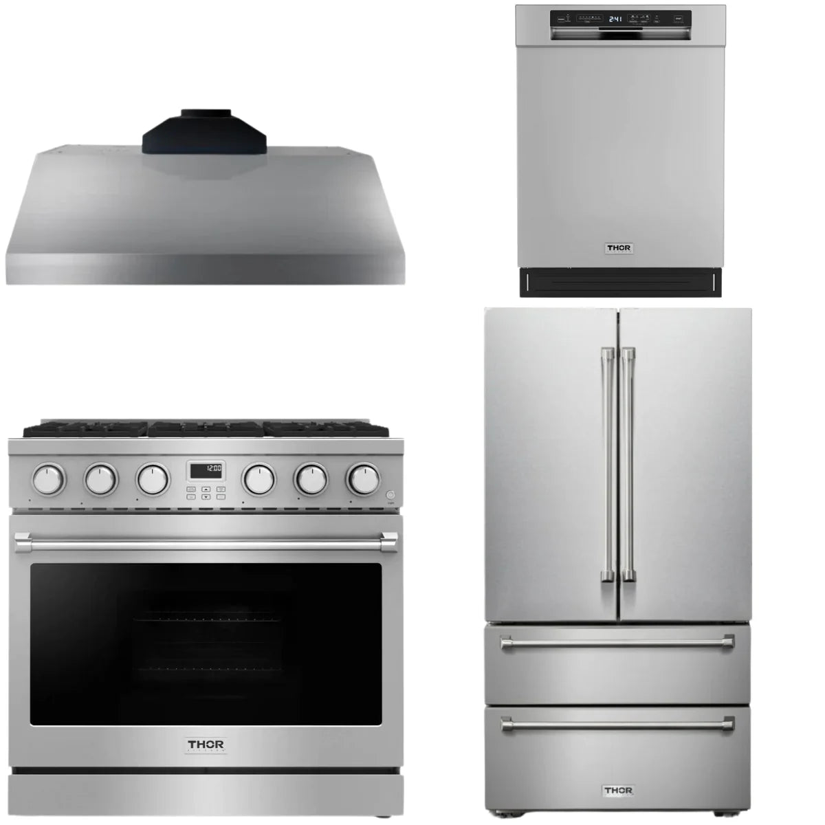 36 Gas Range, Range Hood, Refrigerator and Dishwasher K688