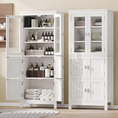 53.1" White Bathroom Storage Cabinet with 6 Doors B9727