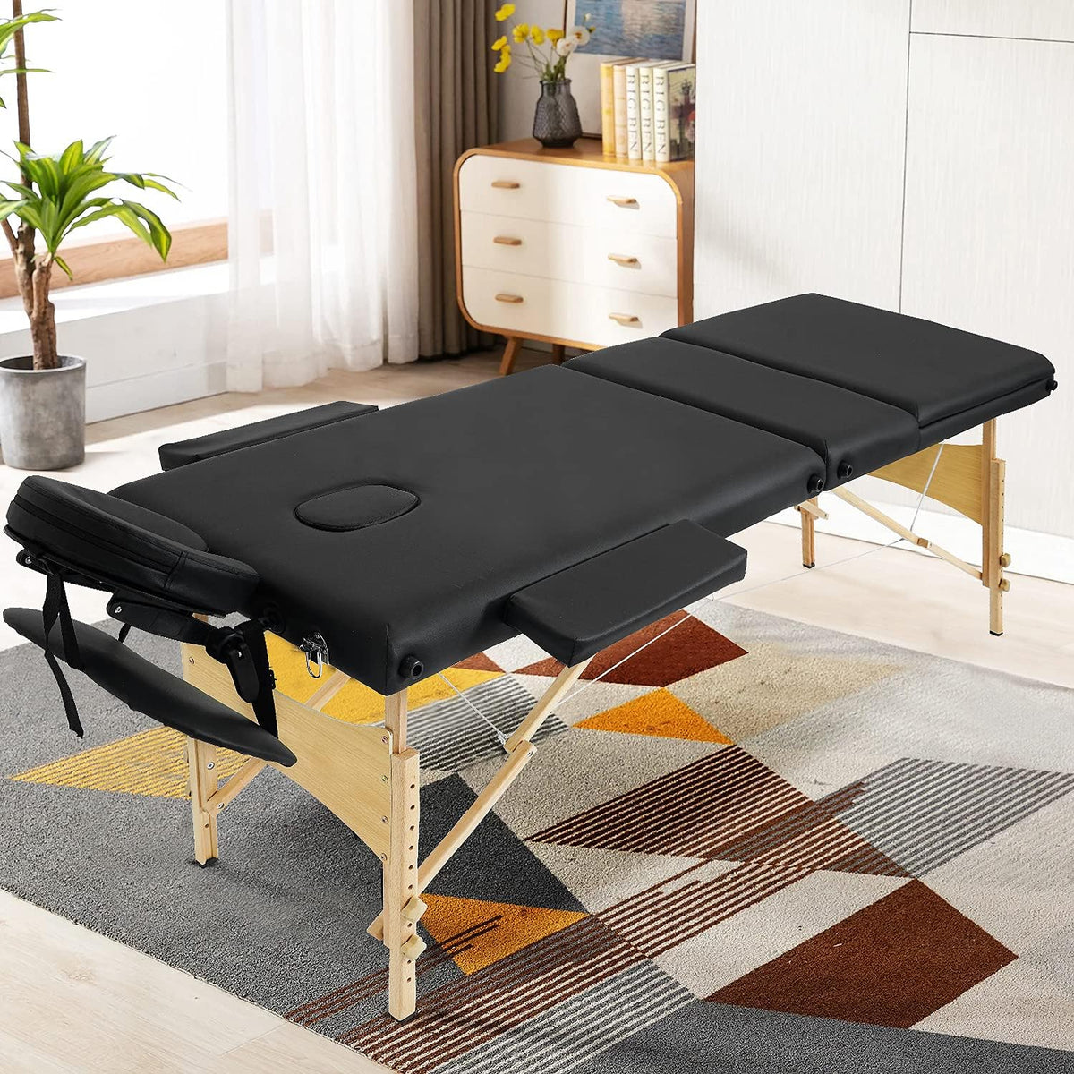 Black 3 Fold Portable Massage Bed with Carrying Case G878