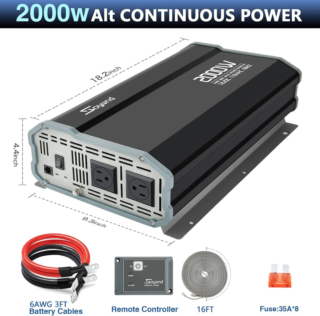 Pure Sine Wave 2000 Watt Power Inverter with Remote Controller M368628