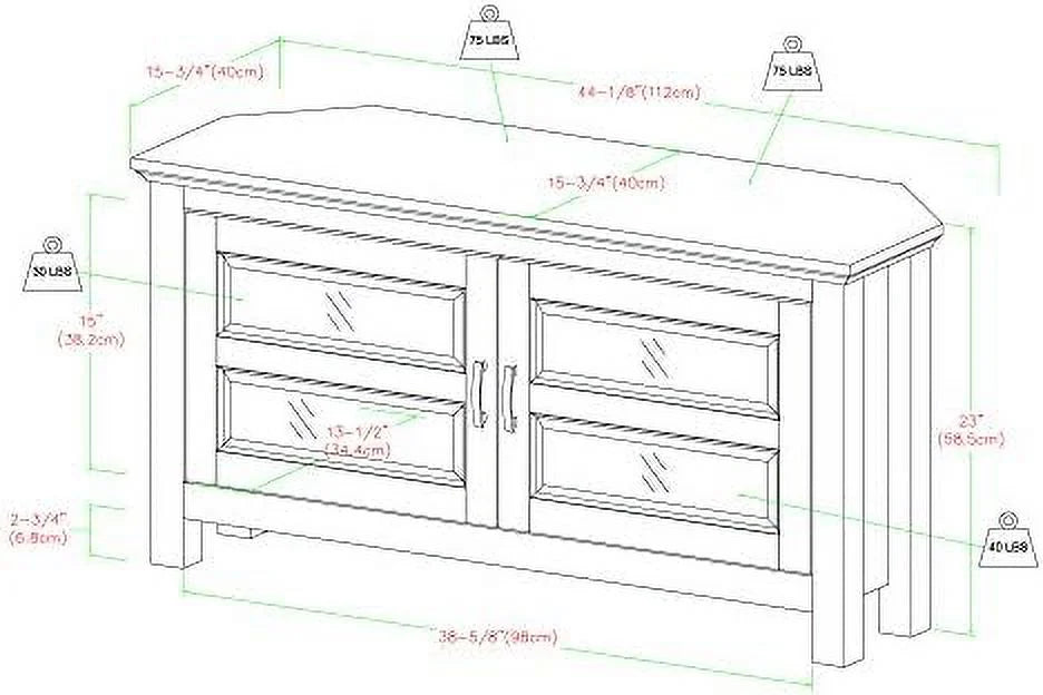 2 Door Corner Wood TV Stand up to 48" 44 Inch Black Z4696