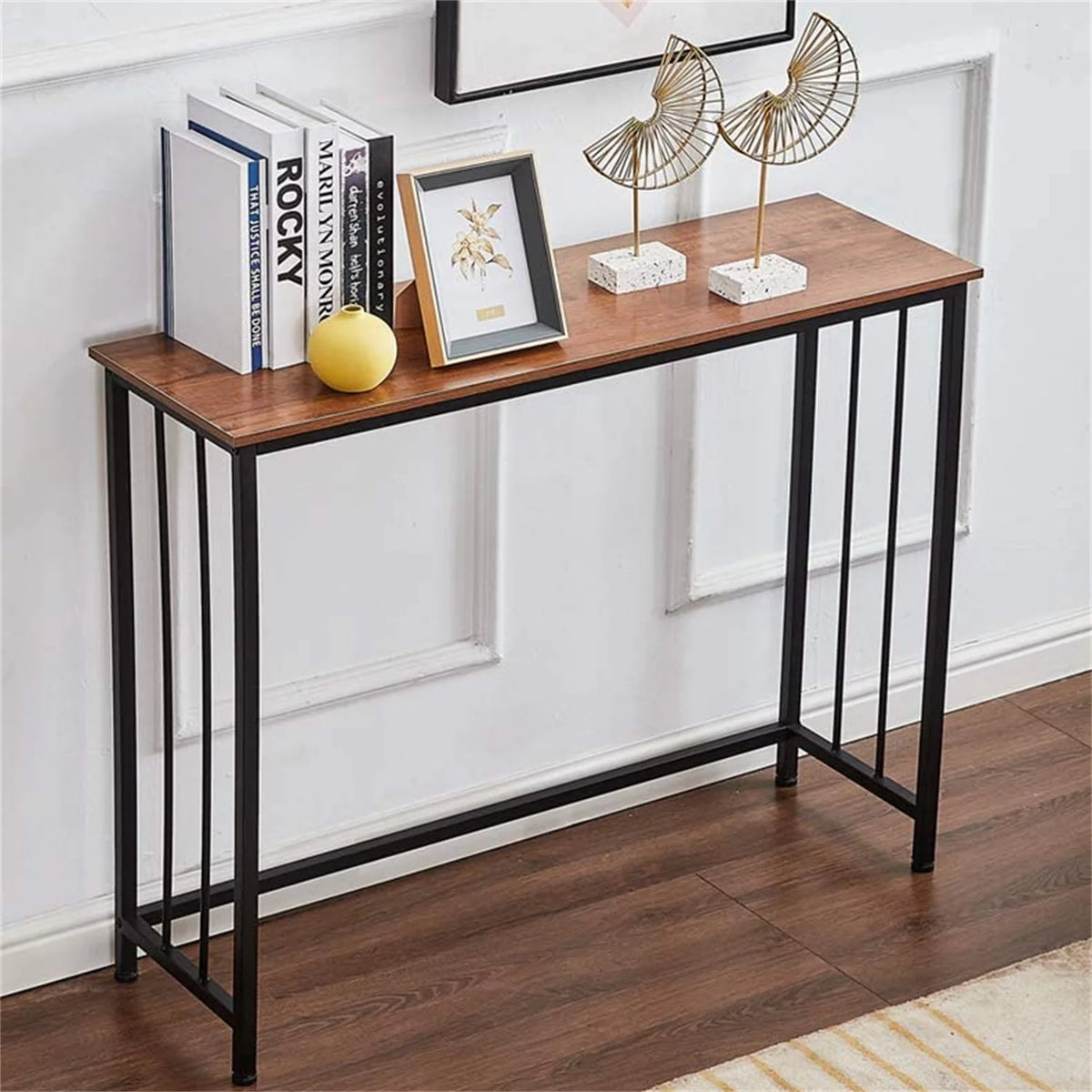 Industrial Console Table, Wood Look Metal Frame R632947