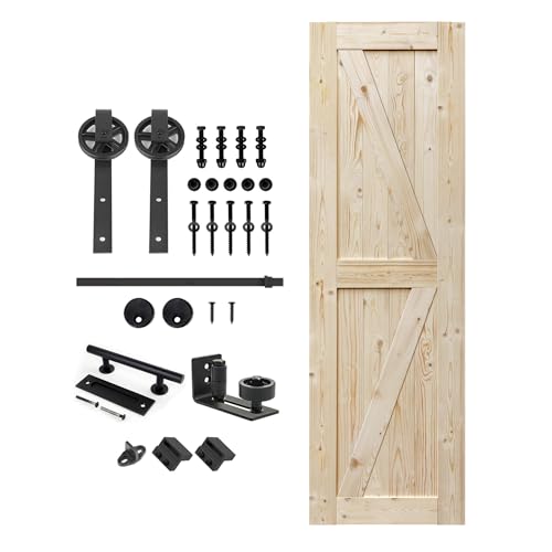 Unfinished Knotty Barn Door with Sliding Door Hardware Kit S179