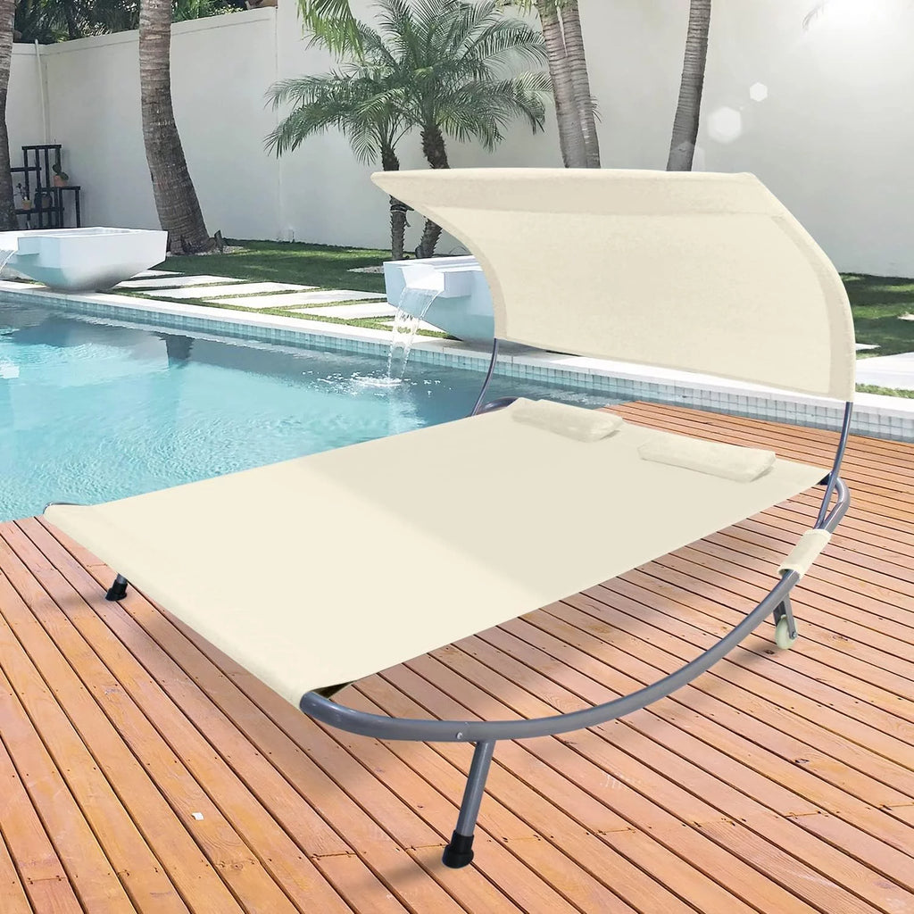 Double Chaise Lounge Bed with Canopy and Wheels M7210