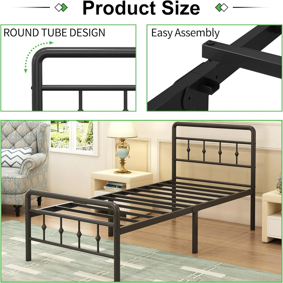 16 inch Twin XL Bed Frames with Headboard and Footboard E129