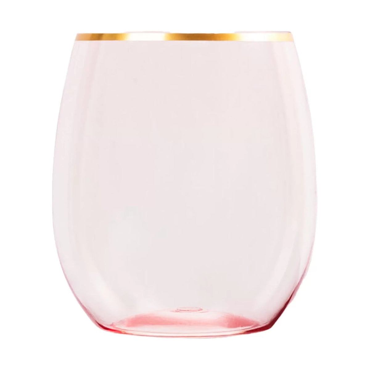 12 oz Pink Plastic Stemless Wine Glasses with Gold Rim Q96897
