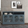 Teal MDF TV Stand with Glass Doors and Adjustable Shelves Z887