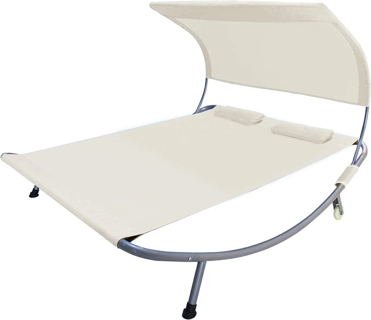 Double Chaise Lounge Bed with Canopy and Wheels M7210
