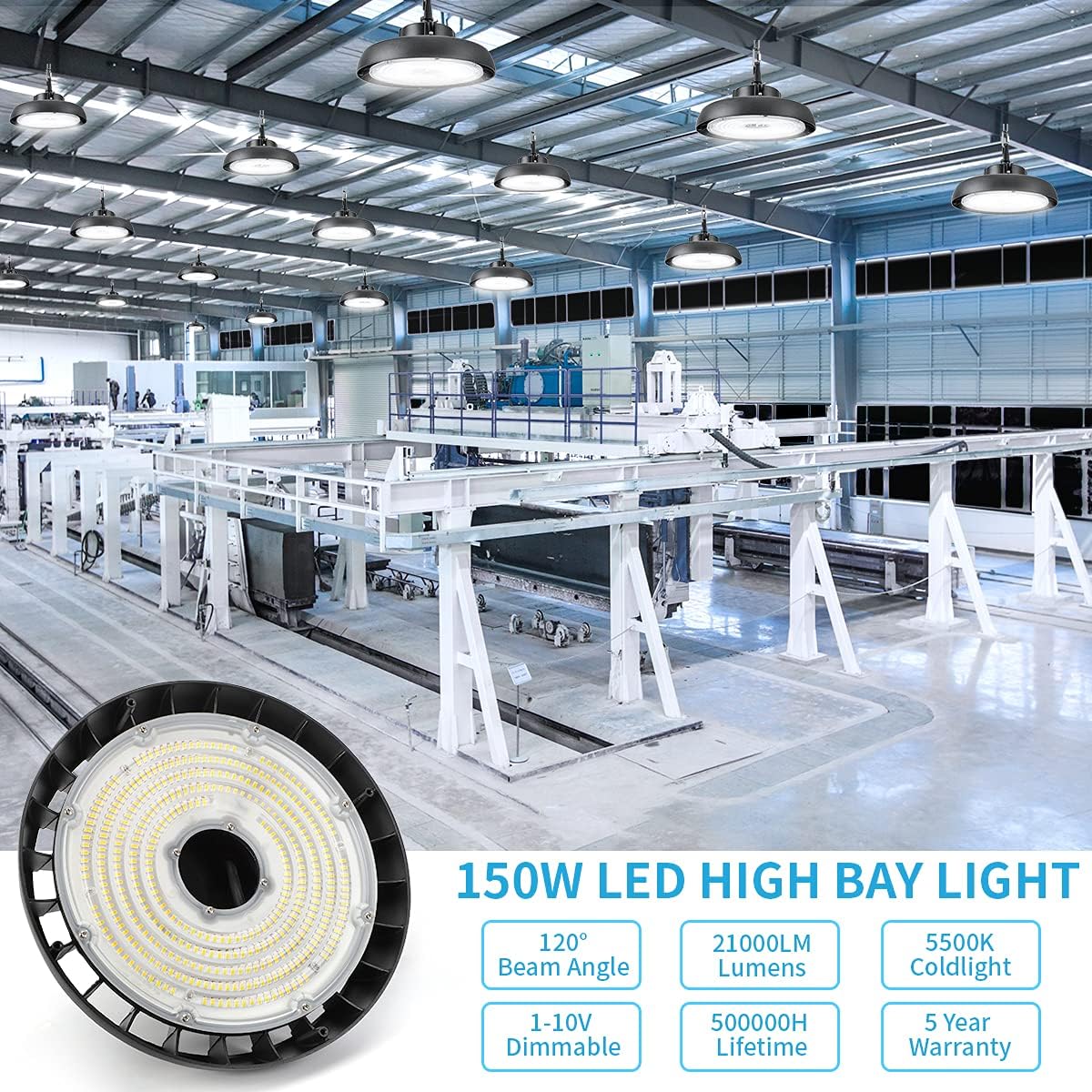 150W Dimmable 5000K LED High Bay Light Pack of 2 K9466