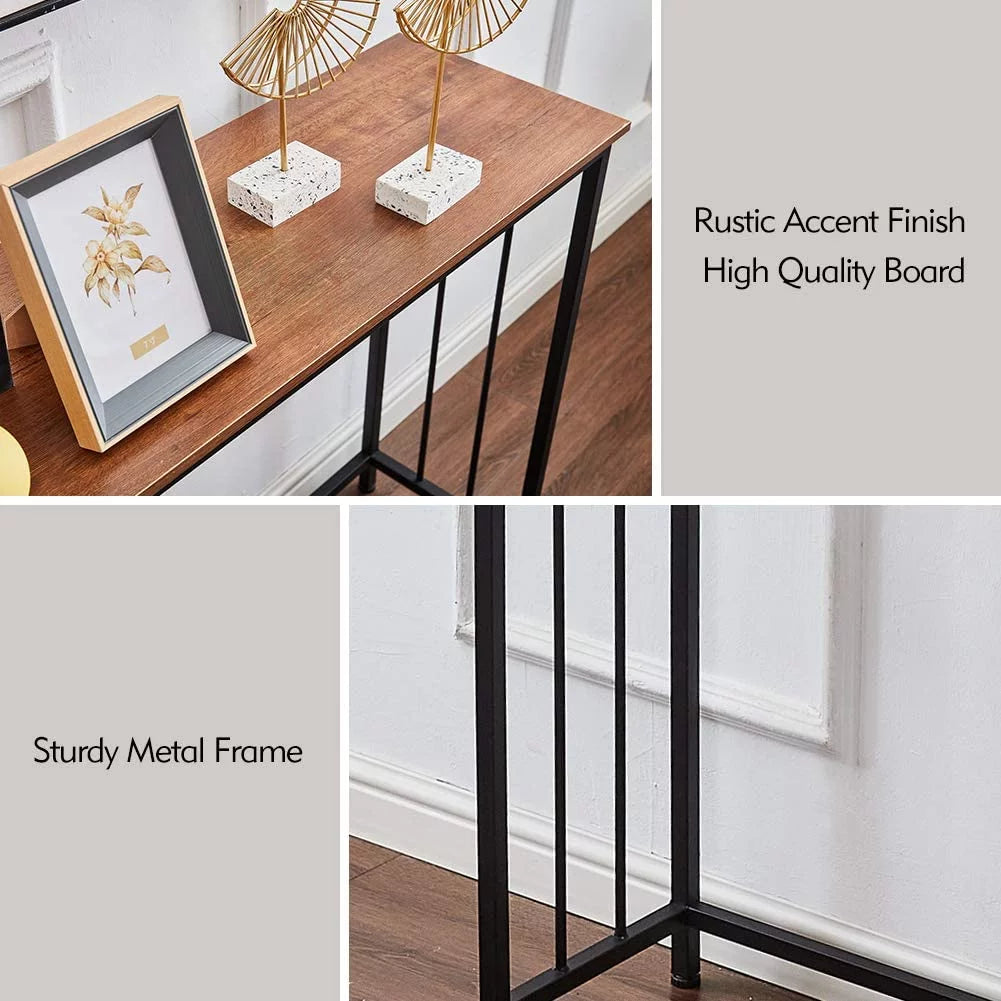 Industrial Console Table, Wood Look Metal Frame R632947