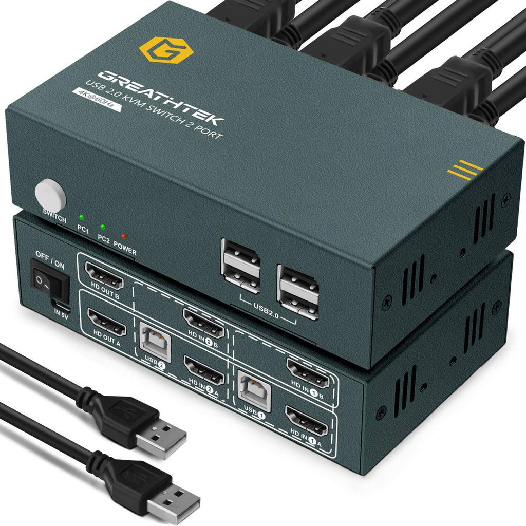 HDMI KVM Switch Dual Monitor 2 Port 4 USB 2.0 Hub 4K@60Hz R35157